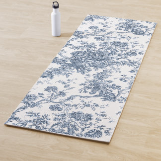 Tapis De Yoga Élégant Vintage Français gravé Floral Toile-Blue