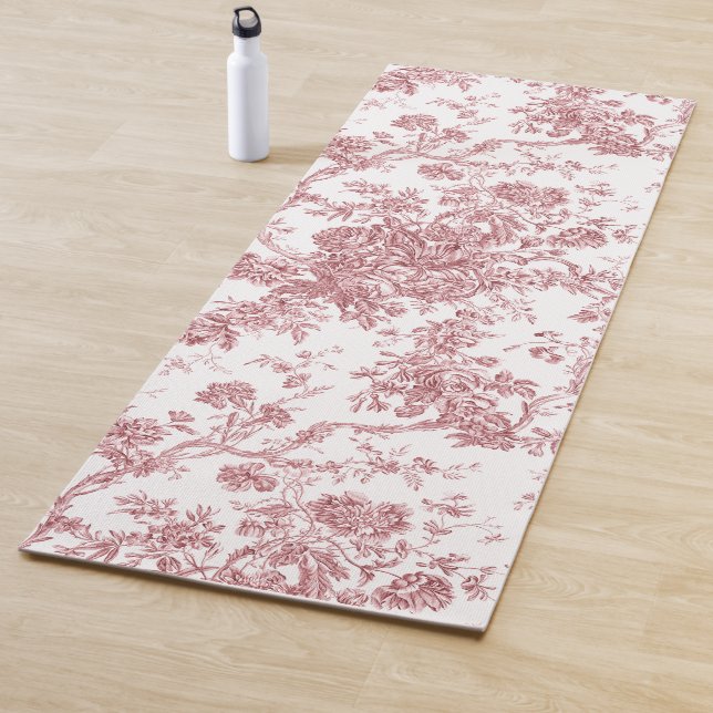 Tapis De Yoga Élégant Vintage Français gravé Floral Toile-rose (En situation)