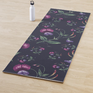 Tapis De Yoga Élégant Vintage Orchidées pourpres Motif Floral