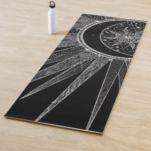 Tapis De Yoga Elégante conception en noir de la lune de soleil