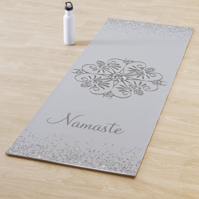 Tapis De Yoga Élégante Glitterie Argent (En situation)