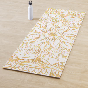 Tapis De Yoga Elégante Parties scintillant d'or Mandala White D