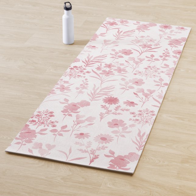 Tapis De Yoga Elégante Rose de fleurs d'or Blanc Botanique (En situation)