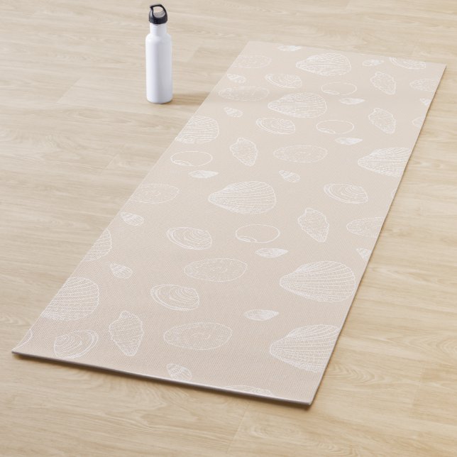 Tapis De Yoga Elégants coquillages blancs Motif beige (En situation)