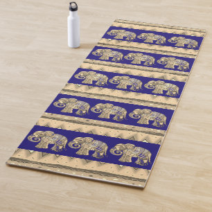 Tapis De Yoga Eléphants tribaux ornementaux couleur or et pourp