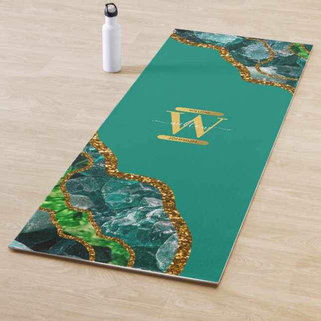 Tapis De Yoga Emerald Green & Gold Agate Parties scintillant Mon (En situation)