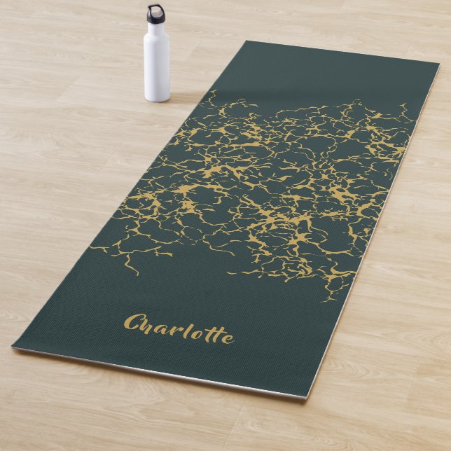 Tapis De Yoga Emerald Green Gold Modern Abstrait (En situation)