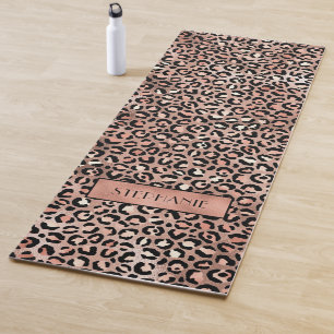Tapis De Yoga Empreinte de léopard or Rose chic personnalisé
