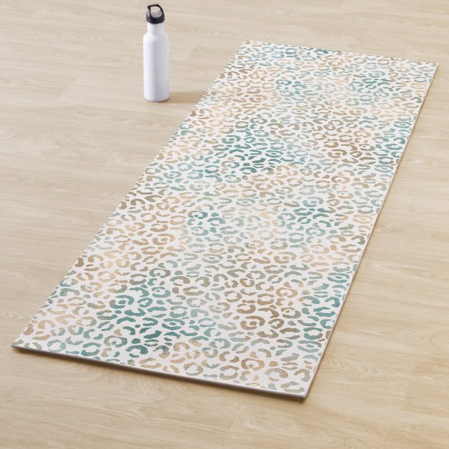 Tapis De Yoga Empreinte de léopard Turquoise Gold (En situation)