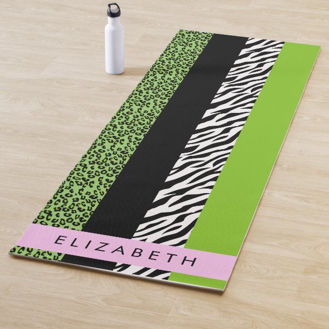 Tapis De Yoga Empreinte de léopard, Zebra Print, Vert, Votre nom (En situation)