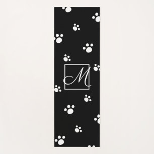 Tapis De Yoga Empreinte de patte d'animaux noirs et blancs Monog