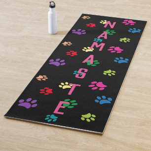 Tapis De Yoga Empreintes de Patte Peintes Colorées Namaste & Nom