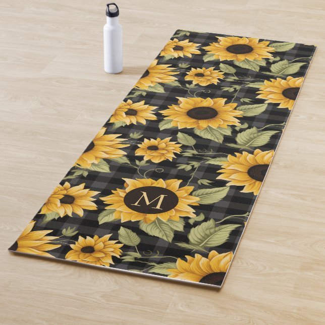 Tapis De Yoga en vichy Motif tournesol (En situation)