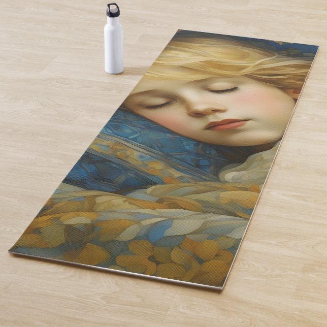 Tapis De Yoga Enfant dormant rêvé dans une courtepointe fleurie (En situation)