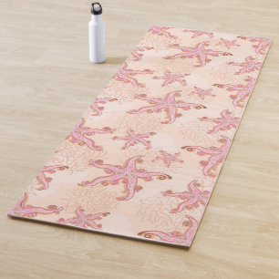 Tapis De Yoga Étoiles de mer et motif pastel rose corail
