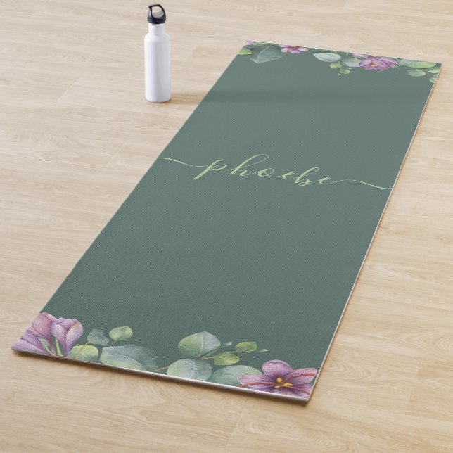 Tapis De Yoga Eucalyptus Verdure Succulent Purple Fleurs Vert Vi (En situation)
