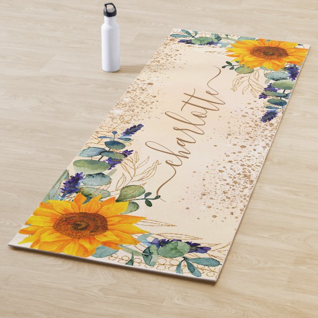Tapis De Yoga Eucalyptus verdure tournesol parties scintillant p (En situation)