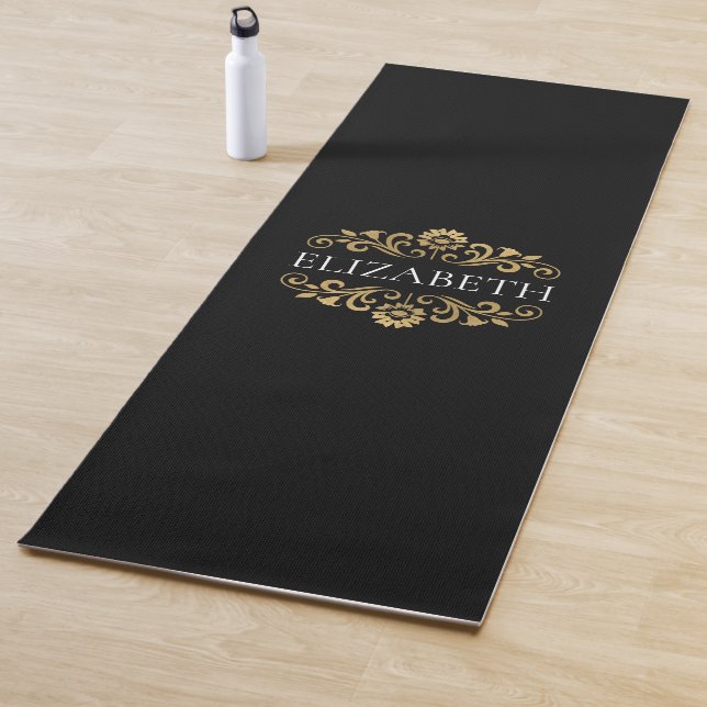 Tapis De Yoga Exercice moderne Monogramme Noir (En situation)
