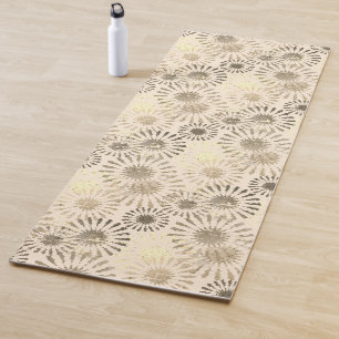 Tapis De Yoga Explosion Florale Beige Art Abstrait Détresse