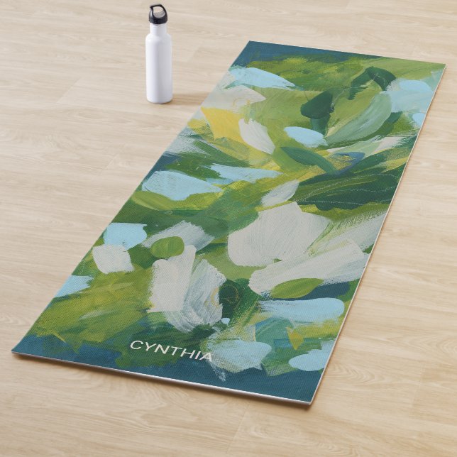Tapis De Yoga Expressionnisme abstrait de la nature verte  (En situation)