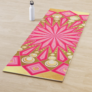 Tapis De Yoga Fantaisie de mandala en or rose sur fond doré
