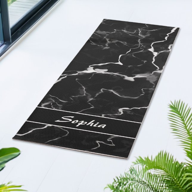 Tapis De Yoga Faux Black Marble Texture Look Avec Nom Personnali (Créateur téléchargé)
