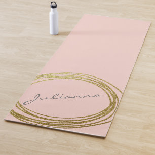 Tapis De Yoga Faux Gold Abstrait Circle Design avec nom rose