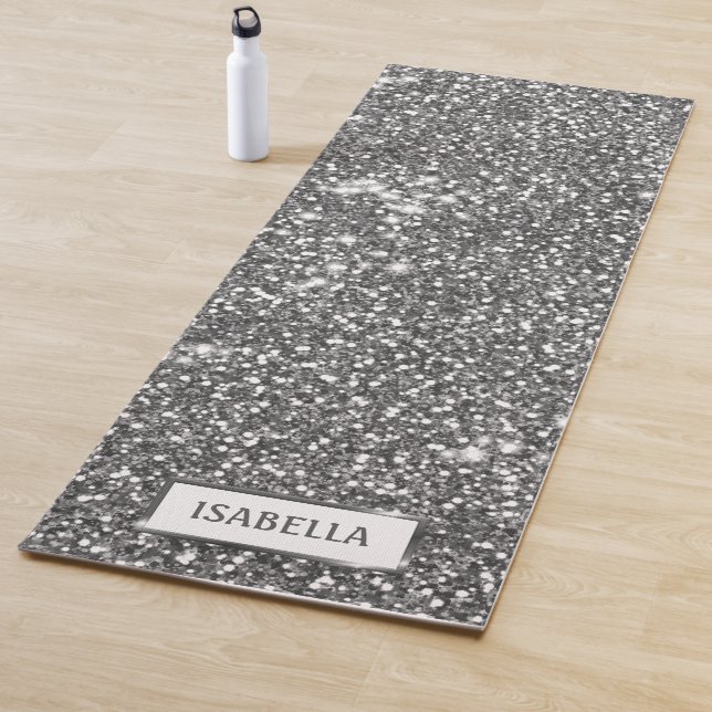 Tapis De Yoga Faux Silver Parties scintillant Texture Look & Cus (En situation)