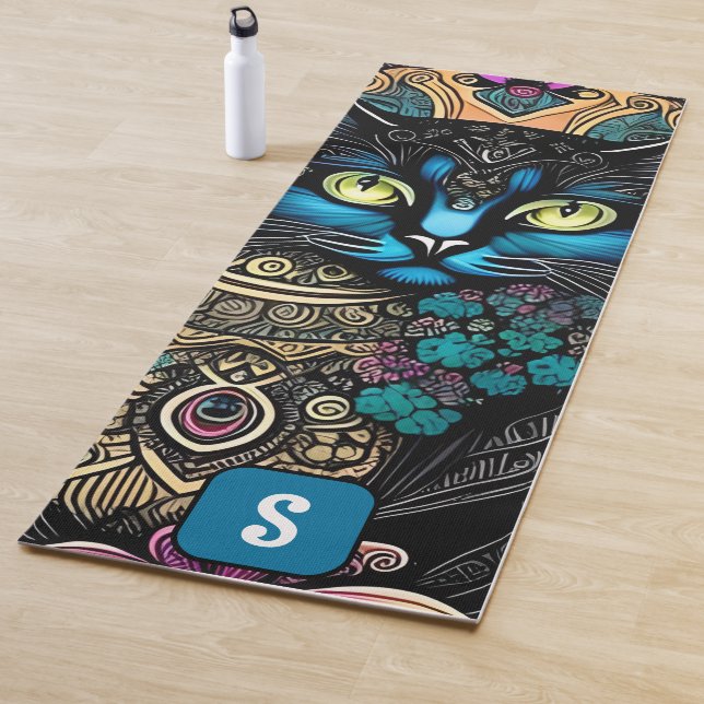 Tapis De Yoga Feline florale : Un chat de Yoga dynamique inspiré (En situation)