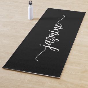 Tapis De Yoga Féminin Noir Écriture de Nom Personnalisé Monogram