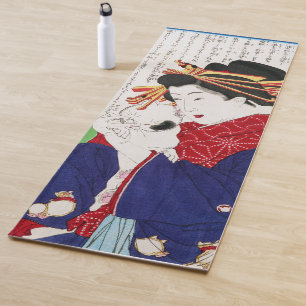 Tapis De Yoga Femme japonaise tenant un chat, Tsukioka Yoshitosh