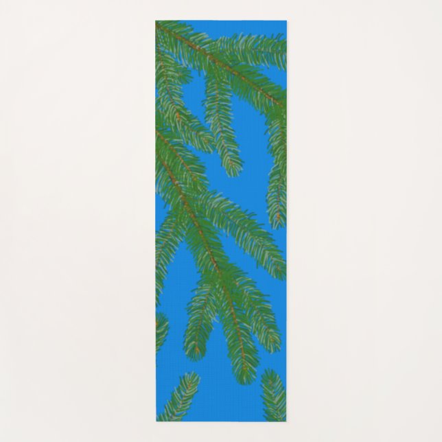 Tapis De Yoga Festif Green sapin branches et brindilles Bleu (Devant)