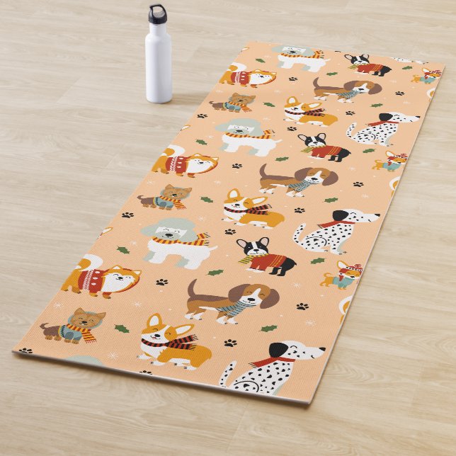 Tapis De Yoga Festive Winter Puppy Scarves (En situation)