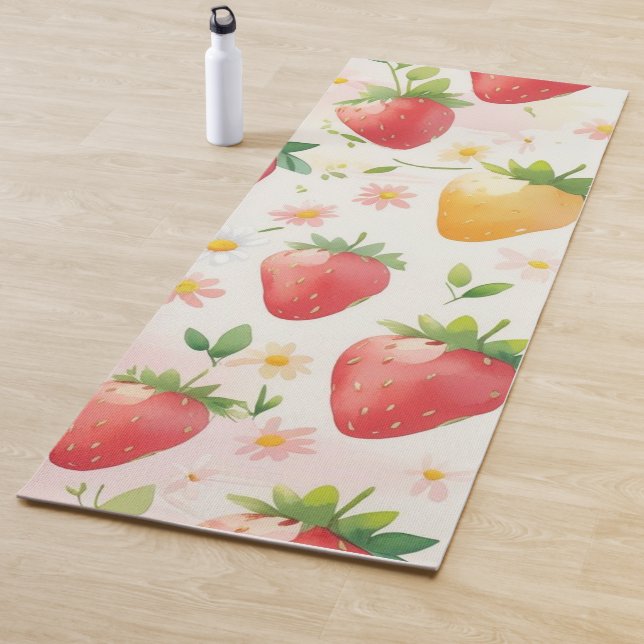 Tapis De Yoga Fête d'anniversaire aux fraises mignonnes (En situation)
