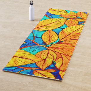 Tapis De Yoga Feuillage d'automne doré : Peinture Feuille brilla