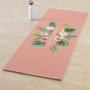 Tapis De Yoga Feuillage moderne floral rose botanique tropical