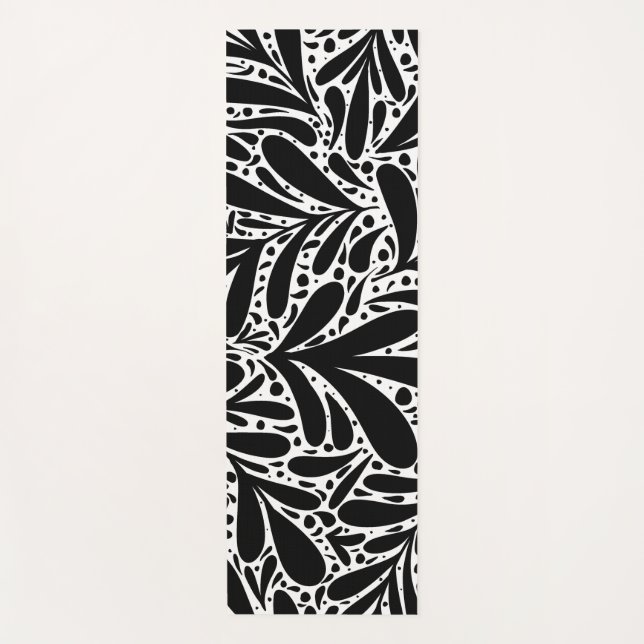 Tapis De Yoga Feuille abstrait noir et blanc (Devant)