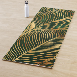 Tapis De Yoga Feuille d'or Forêt verte Élégant Motif