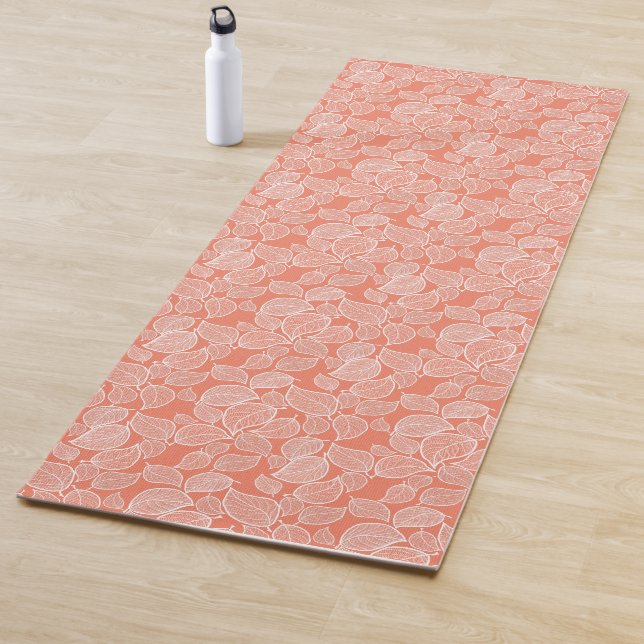 Tapis De Yoga Feuilles blancs sur Orange (En situation)