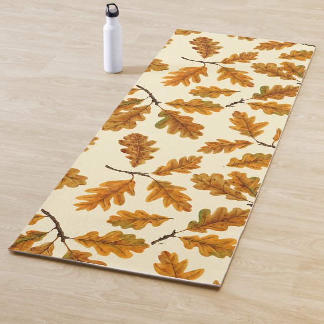 Tapis De Yoga Feuilles de chêne automnal sur blanc (En situation)