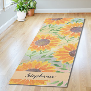 Tapis De Yoga Feuilles de tournesol de couleur d'eau personnalis