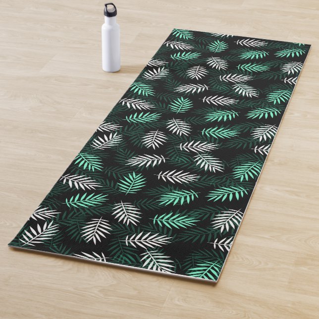 Tapis De Yoga Feuilles élégants de palmiers blancs et verts | Yo (En situation)