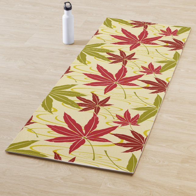 TAPIS DE YOGA FEUILLES JAPONAISES (CRÈME) (En situation)