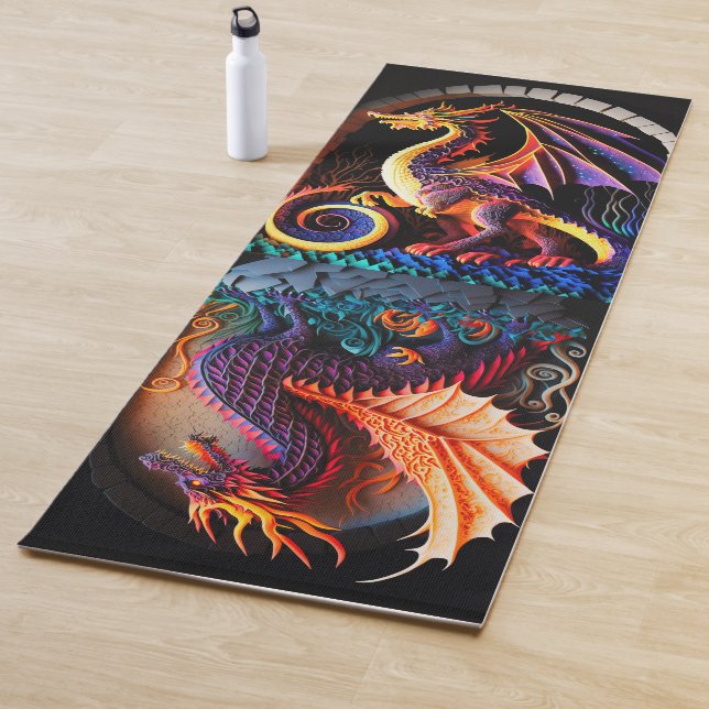 Tapis De Yoga Fire Dragon Castle Imaginaire Art Mythique Créatur (En situation)