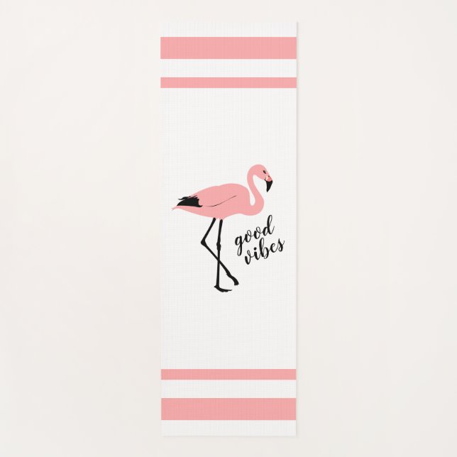 Tapis De Yoga Flamant rose Good Vibes Rose noir blanc mignonne Y (Devant)
