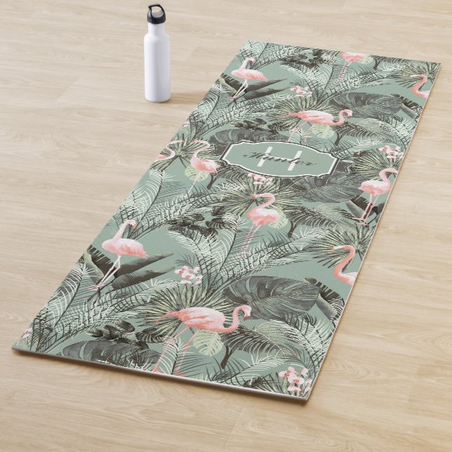 Tapis De Yoga Flamant rose Orchidée Tropical Motif Sage ID868 (En situation)