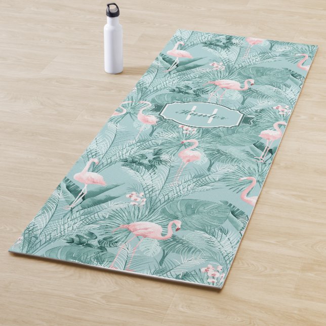 Tapis De Yoga Flamant rose Orchidée Tropical Motif Turquoise ID8 (En situation)