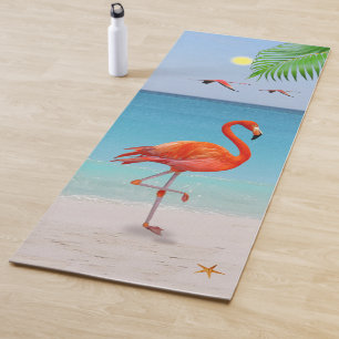 Tapis De Yoga Flamant rose rose corail & feuille de palme sur la
