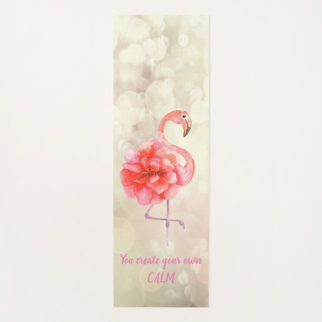 Tapis De Yoga Flamant rose rose floral, Bokeh - Message de motiv (Devant)