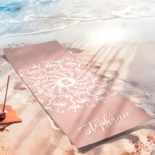 Tapis De Yoga Flamingo Perle Mandala Monogramme Rose Plage